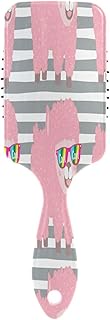 Cute Pink Alpaca Stripe Hair Comb Massager, Detangling Brush, Travel Hair Brushes Women