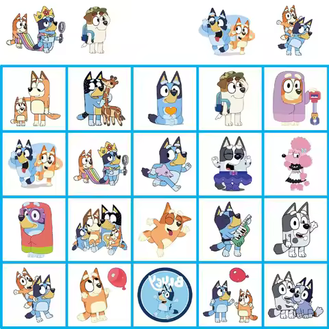 5*5cm Bluey Family Cartoon Temporary Tattoo Stickers Waterproof Cute Anime Puppy Pattern Birthday Pa
