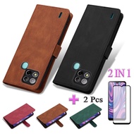 2 IN 1 ITEL A57 A57 Pro A611w  Phone Case TPU Leather Case  With Curved Tempered Film