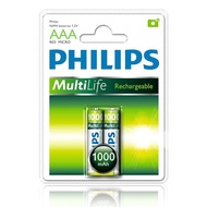 Philips 2xAAA 1000mAh MultiLife Rechargeable Battery
