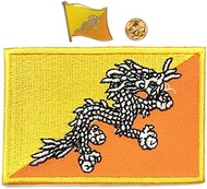 A-ONE 2 PCS Pack-Bhutan Needle Patch + Bhutan Combat Flag Pin, Country Embroidered Patch for Backpac