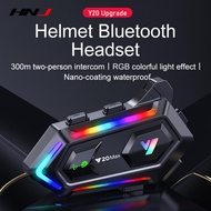 HNJ Y20 Max Motor Helmet Headset 16 RGB Colorful Light Effect 300M Two Rider Intercom 5.3 Chip Long 