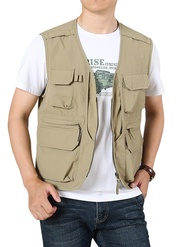 Men's Fishing Vest Outdoor Cargo Safari Hiking Travel Casual Lightweight Utility Vest With Pockets