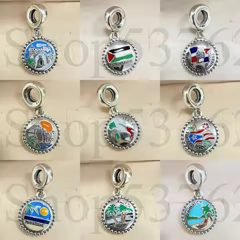 925 Sterling Silver Bead Mexico Italy New York Texas Palestine Dangle Charm For Fashion Women Bracel