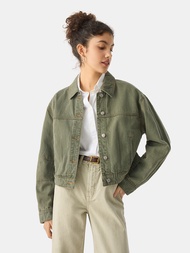 女裝|翻領牛仔外套-軍綠色