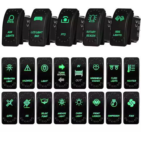 12V 20A Boat Car Rocker Switch ON OFF / ON OFF ON Toggle Switch Green Led Bar Anchor Flood Light for