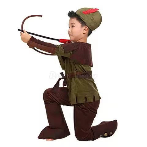 Kids Robin Hood Cosplay Costume Boys Archer Little Hunter Halloween Purim Carnival Party Performance