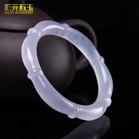 Natural White Chalcedony Section Bangle Agate Twisted Jade Bracelet Live Source