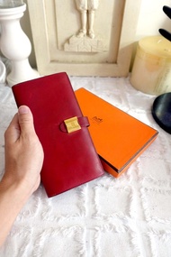 絕版 法國品牌Hermes愛馬仕 棗紅色Circa錢包長方型長銀包錢包