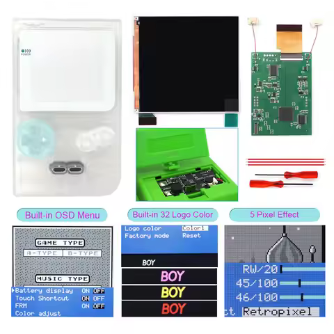 GBP Q5 LCD Backlight IPS Screen Type C USB-C Rechargeable Battery MOD For Gameboy Pocket Game Consol