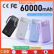 Powerbank 60000mah 120W Original With 4 Cables 6 Interfaces PD Fast Charge Digital Display TypeC USB