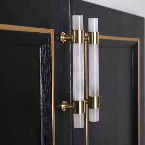 Natural Stone/Crystal + brass Knobs European T Bar Cabinet Knob Kitchen Cupboard Door Pulls Furnitur