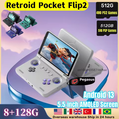 Retroid Pocket Flip2 Retro Handheld Game Console Video Game Consoles SD865 Android13 5000mAh 5.5”108