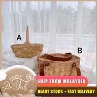【M'SIA READY STOCK】Rattan Basket / Bakul Rotan / Basket with Handle / Leather Handle Basket / Korean