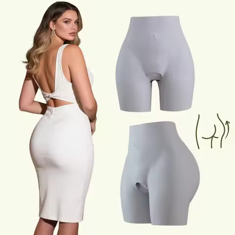 Women's Gray Silicone Fake Butt Padded Pants - Open Crotch Hip Lifter Curve Shaping Underwear for Cr