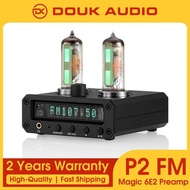 Douk Audio P2-FM Magic 6E2 Preamp Stereo Headphone Amp Sound Level Indicator FM Radio Clock