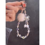 Mobile Phone Accessories Plush Ball Crystal Butterfly Pearl Pendant Mobile Phone Chain Suitable for 
