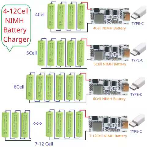 TYPE-C 4S 5S 6S 7S 8S 9S 10S 11S 12S NIMH NiCd Rechargeable Battery Charger Module 4.8-14.4V CC/CV B