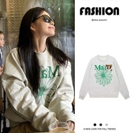 เสื้อฮู้ดผู้หญิงฤดูใบไม้ร่วง/ฤดูหนาว Oversize สไตล์อเมริกันย้อนยุค ดีไซน์ดอกเดซี่ ทรงหลวม เสื้อคลุมก