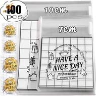 100 Pcs/ Set Mini Square Transparent Plastic Candy Bag - Have A Nice Day Prints Biscuit Packing Pouc