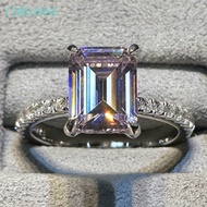 4CT Emerald Cut Lab Pink Sapphire High Carbon Diamond Gemstone 925 Sterling Silver Ring for Women Fi