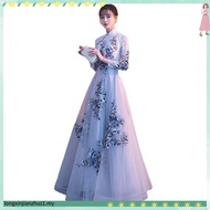 Stand-up Collar Formal Feast Midi Maxi Dresses Embroidery Gaun Emcee Brial Wedding Dress Banquet Din