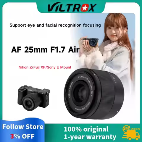 Viltrox AF 25mm F1.7 APS-C Large ApertureLens for Sony E ZVE10 A6400 A6500 Fujifilm X-T3 X-T4 X-T5 X