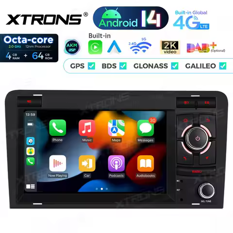 XTRONS 7" Android 14 Car Multimedia Player for Audi A3 8P S3 RS3 Octa Core 4+64GB Car Radio with Glo
