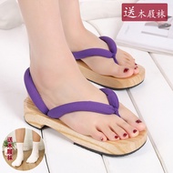 terompah bertumit tengah wanita Jepun berhidung berbilang warna pepejal kayu pepejal selipar kasual 