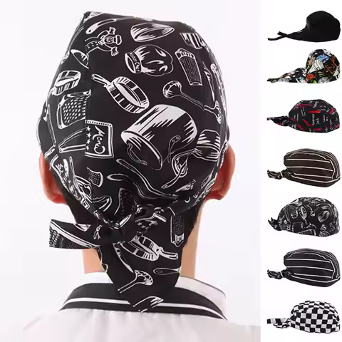 Unisex Chef Kitchen Chef Hat Cooker Headwrap Hat Chef Tie Back Kitchen Catering Cotton Pirate Hat Ba