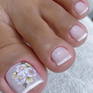 Simple Yellow White Flowers Fake Toenails Foot Fake Nails F054