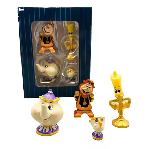 4Pcs/set Disney Anime Beauty And The Beast Cogsworth Mr Clock Model Collectible Decoration Figurine 