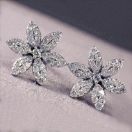 Huitan Delicate Silver Color Flower Stud Earring for Women Full Paved Shiny CZ Stone Beauty Gift Sta