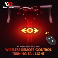 WEST BIKING จักรยานไฟท้ายพร้อมฮอร์น5โหมด Wireless Remote Turn สัญญาณไฟท้ายจักรยานกันน้ำแบบชาร์จ USB ขี่จักรยานไฟหลังเพื่อความปลอดภัย