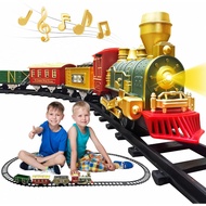 New Christmas Train Toys, Battery-Powered Locomotive Engine with Sound and Lights, Cargo Cars & 10 T