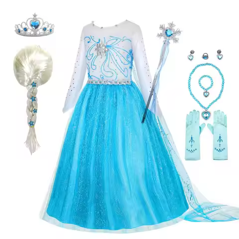 Children Frozen Dresses for Girls Cospaly Snow Queen Elsa Costumes Kids Carnival Party Prom Gown Clo