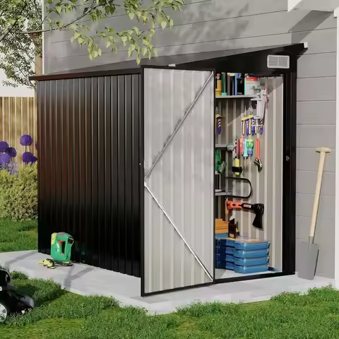 Durable 4x8 Outdoor Lean-to Metal Shed for Storage and Garden Tools