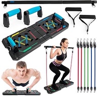 BlueClouds Push Up Board and Pilates Bar Kit - Color Coded Foldable Pushup Board Fitness Tool - Reinforced Aluminum Resistance Band Bar - At Home Gym Accessories for Men and Women - Portable Gym