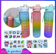 Bình Đựng Nước Thể Thao 1000ML Nắp Bật Có Ống Hút Tặng Kèm Sticker Dán Dễ Thương
