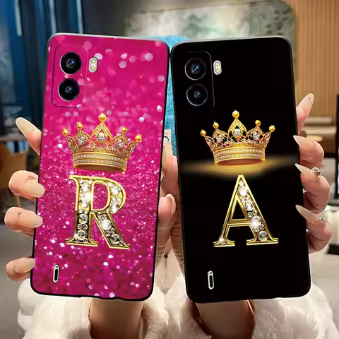 Phone Cover For Tecno Pop 6 BE7 Case Black Silicone Soft Shockproof Fashion Custom Name Letter Crown