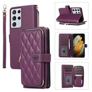 【With hand rope and long lanyard】Luxury zippered wallet phone case for Samsung Galaxy S21 Ultra S20 