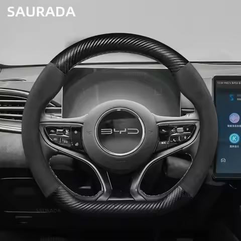 Carbon Fiber Suede Car Steering Wheel Cover, Leather Auto Wrap Accessories, For BYD ATTO 3 Yuan Plus