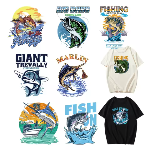 FISHING COUNTRY CLUB Iron-on transfers for clothing patches Flex fusible transfer Applique for cloth