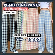 Plus Size 40-100kg Wide Leg Plaid Women Long Pants Seluar Casual Long Pants Pajama Pants Seluar Panj