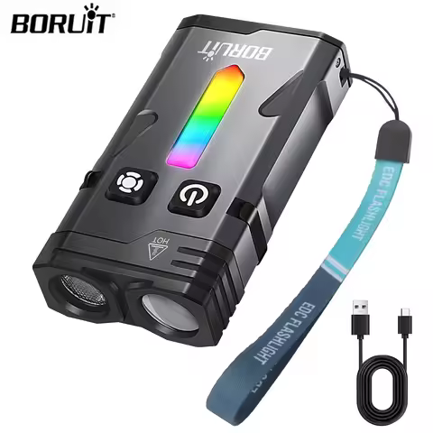 BORUiT EV10 LED Rechargeable Flashlight EDC Keychain Light with RGB Atmosphere Effects Magnetic Torc
