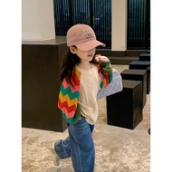 COD UK Next kiss Girls Knitted Sweater Retro Diamond Rainbow Water Wave Striped Sleeve Baby Pullover