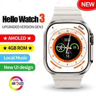 4GB ROM Hello Watch 3 AMOLED Full Screen Smart Watch Men Compass Smartwatch with Local Music for Android I