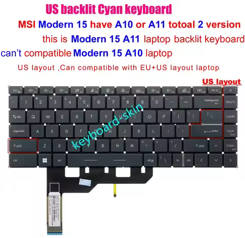 New US backlit keyboard for MSI Modern 15 A11ML A11M A11MU A11SB A11SBL MS-1552 A11SBL-429CN A11ML-4