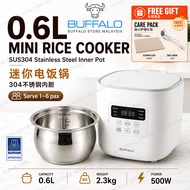 BUFFALO Mini Rice Cooker 0.6L with Stainless Steel Inner Pot | 1 Year Warranty | Portable | Digital 