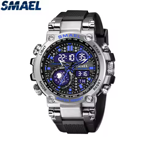 SMAEL 8093 Men's Sports Electronic Watch Tactical Digital Large dial Multi functional Alloy Dual Dis